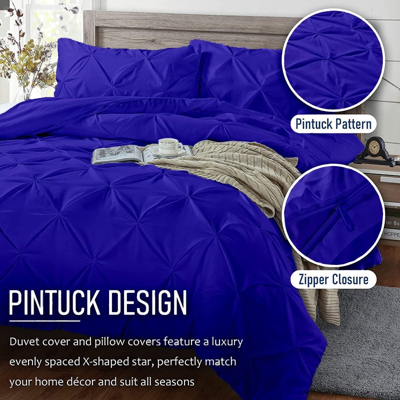 Crown Collection Luxuriate Hotel 1000-TC Hypoallergenic Ultra Soft Design 100% Egyptian Cotton Pinch Plated Duvet Cover with Zipper Colser & 2pcs Pillow Case Set (Full (80"" X 90"")  Royal Blue) - Image 4