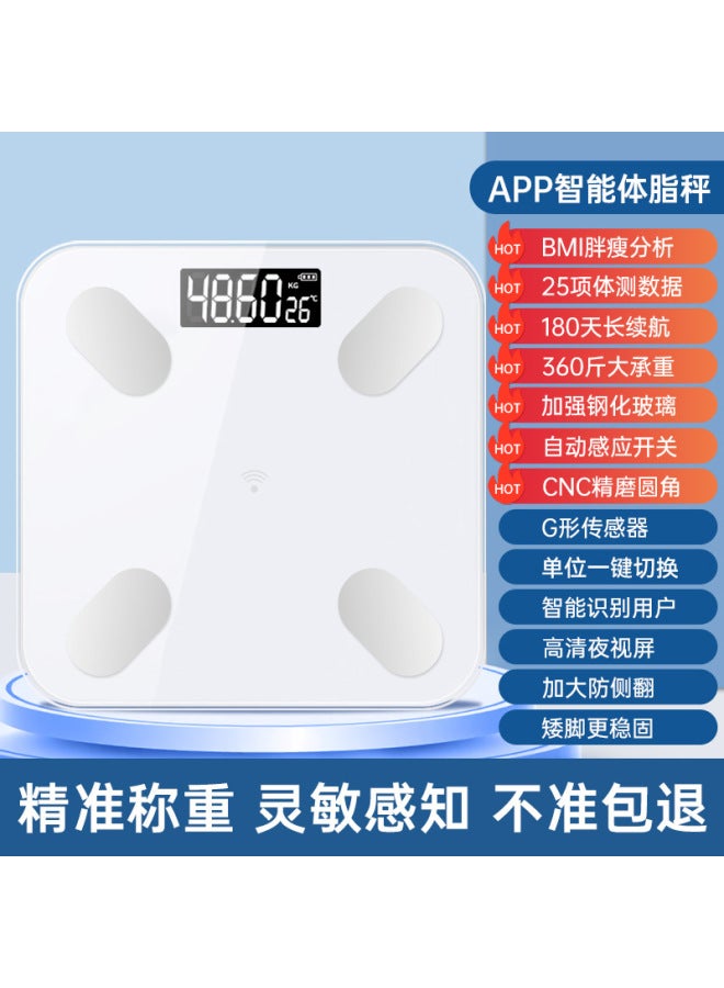 Tiansheng Rechargeable Smart Body Fat Scale with Mint Health App Connectivity, Accurate Weight and Fat Measurement, Moonlight White - Image 1