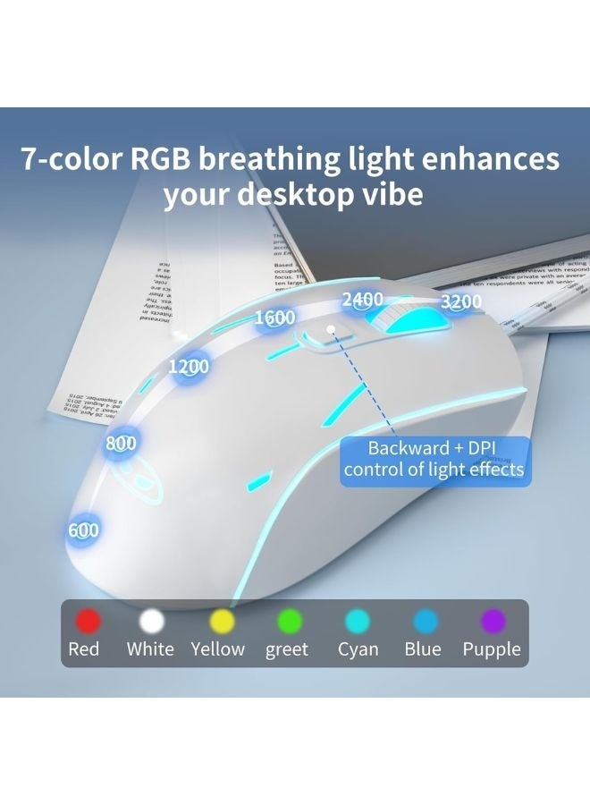 MageGee Keyboard and Mouse Combo, Wired RGB Backlit Gaming Keyboard with Anti-Ghosting and Gradient Purple Gaming Mouse with Adjustable Sensitivity for PC/Laptop/MAC White Blue - Image 5