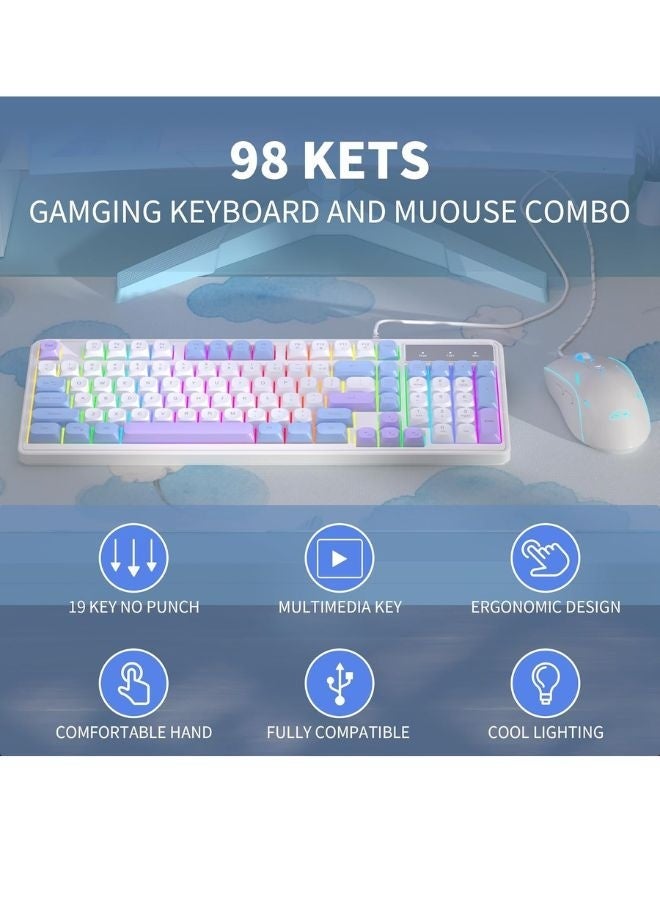 MageGee Keyboard and Mouse Combo, Wired RGB Backlit Gaming Keyboard with Anti-Ghosting and Gradient Purple Gaming Mouse with Adjustable Sensitivity for PC/Laptop/MAC White Blue - Image 2