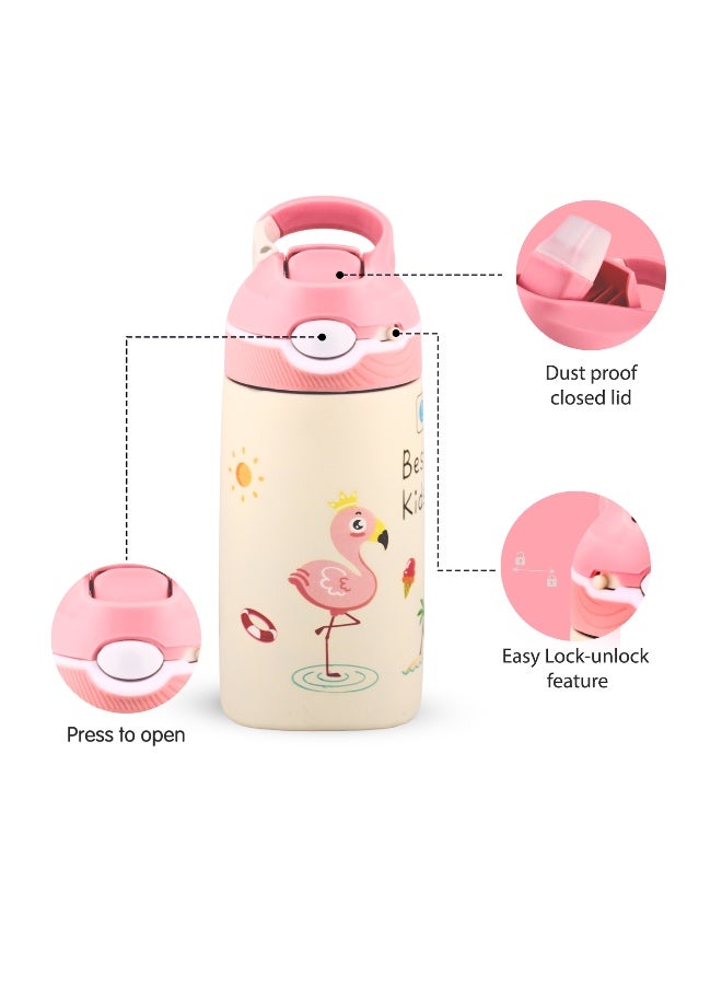 BrainGiggles Stainless Steel Kids Water Bottle with Straw & Handle - Leakproof BPA Free Flask for Baby – 400 ml Water Bottle for Kids and Toddlers | Kids Water Bottle for School(Pink) - Image 3