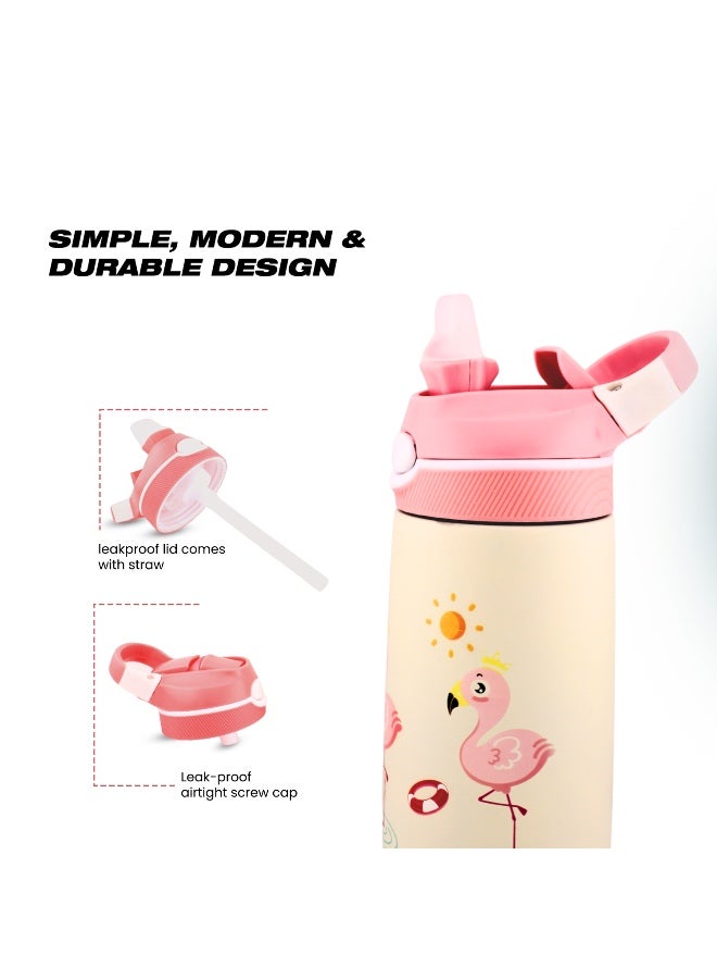 BrainGiggles Stainless Steel Kids Water Bottle with Straw & Handle - Leakproof BPA Free Flask for Baby – 400 ml Water Bottle for Kids and Toddlers | Kids Water Bottle for School(Pink) - Image 5
