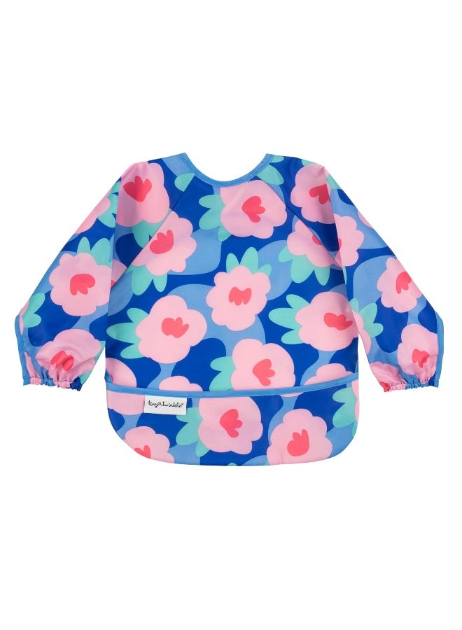 Tiny Twinkle Mess Proof Baby Bib,Waterproof Smock Baby Bib for Eating,Machine Washable Long Sleeve Bib,Baby Led Weaning,Toddler Bib,BLW Supplies(Floral Blue, Small 6-24 Months) - Image 1