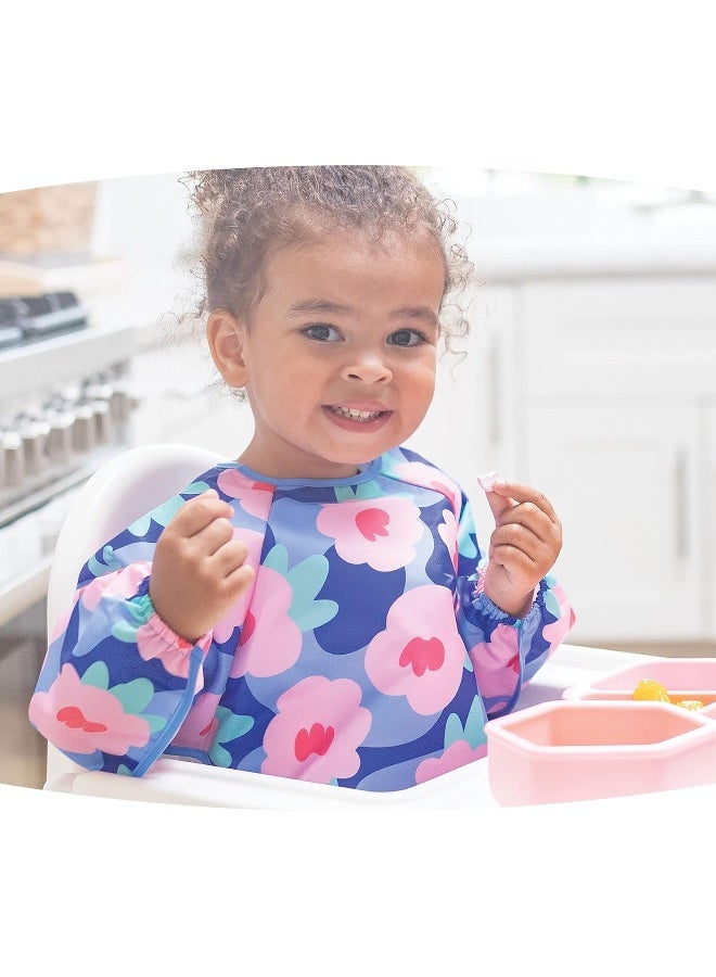 Tiny Twinkle Mess Proof Baby Bib,Waterproof Smock Baby Bib for Eating,Machine Washable Long Sleeve Bib,Baby Led Weaning,Toddler Bib,BLW Supplies(Floral Blue, Small 6-24 Months) - Image 2