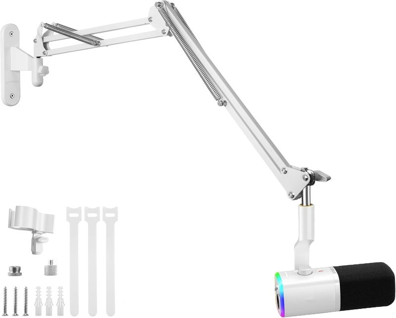 AceTaken White Microphone Boom Arm Wall Mount Holder for Broadcasting and Streaming - Image 1
