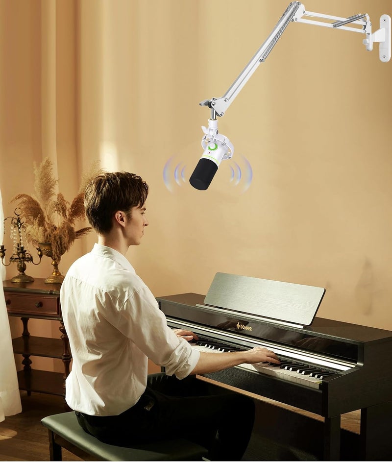 AceTaken White Microphone Boom Arm Wall Mount Holder for Broadcasting and Streaming - Image 4