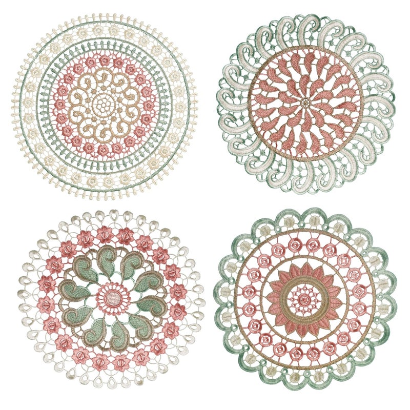 Phantomon 12 Inch Crochet Lace Coasters Vintage Lace Doilies Round Placemats for Rustic Table Decor, Kitchen, Dining Room, Weddings, Christmas, Cup, Vase, Set of 4 - Image 1