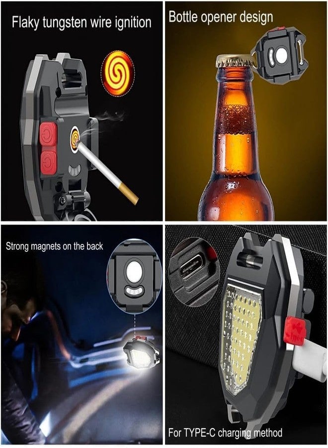 Sprysh Keychain LED Flashlights, Rechargeable Flashlights with Lighter, Whistles, Bottle Opener, Magnet Base 800 Lumens COB Light Mode Portable Emergency Light for Outoor Hiking (Pack of 1) - Image 5