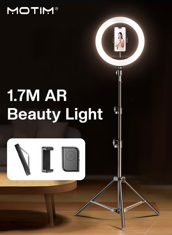 Motim 13 inch Selfie Fill Light Ring Light with 67 inch/170cm Extendable Tripod Stand and Phone Holder, Dimmable Brightness Adjustable Phone Tripod Stand, Portable Camera Tripod for Video Recording, Game Streaming  - Image 2