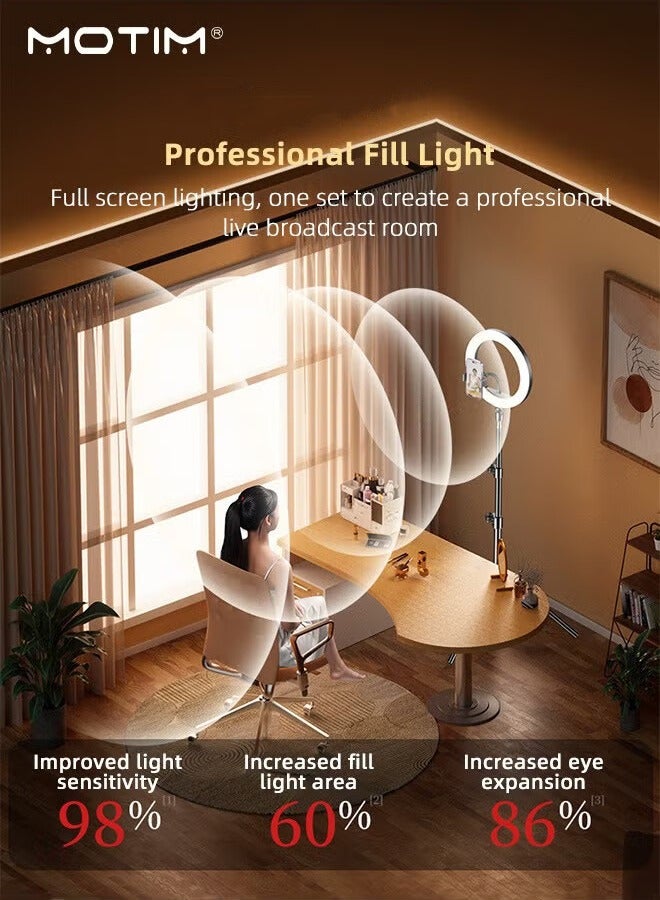 Motim 13 inch Selfie Fill Light Ring Light with 67 inch/170cm Extendable Tripod Stand and Phone Holder, Dimmable Brightness Adjustable Phone Tripod Stand, Portable Camera Tripod for Video Recording, Game Streaming  - Image 3