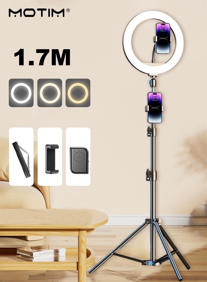 Motim 13 inch Selfie Fill Light Ring Light with 67 inch/170cm Extendable Tripod Stand and Phone Holder, Dimmable Brightness Adjustable Phone Tripod Stand, Portable Camera Tripod for Video Recording, Game Streaming  - Image 1