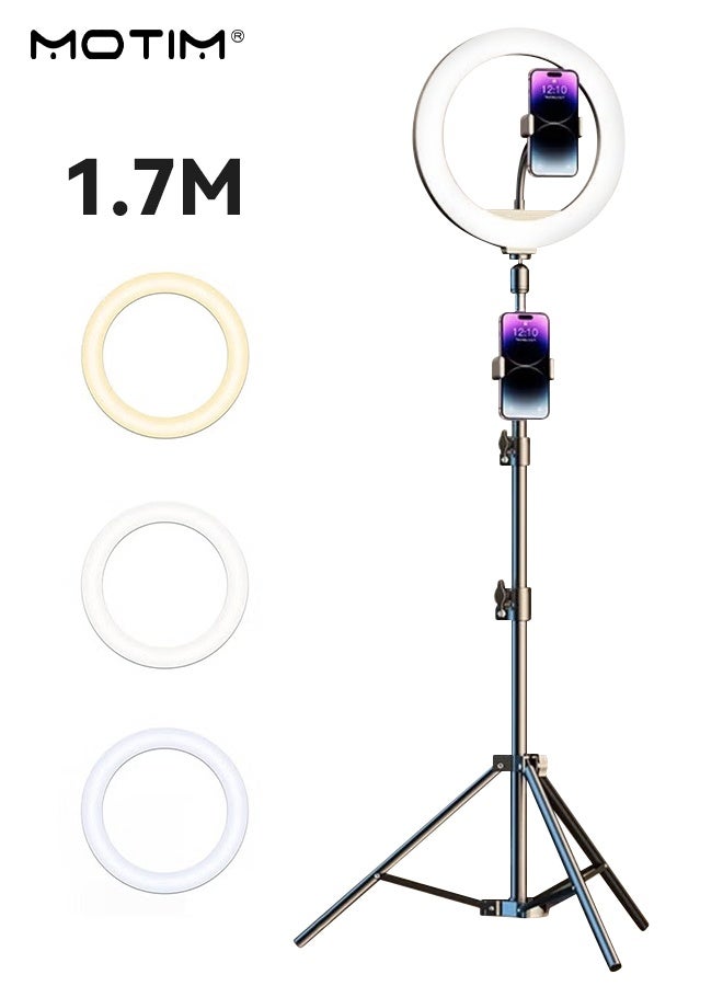 Motim 13 inch Ring Light with 170cm Extendable Phone Tripod Stand, Dimmable Brightness, Adjustable Photography Studio Light with Tripod Stand, Portable Camera Tripod for Video Recording, Game Streaming - Image 1