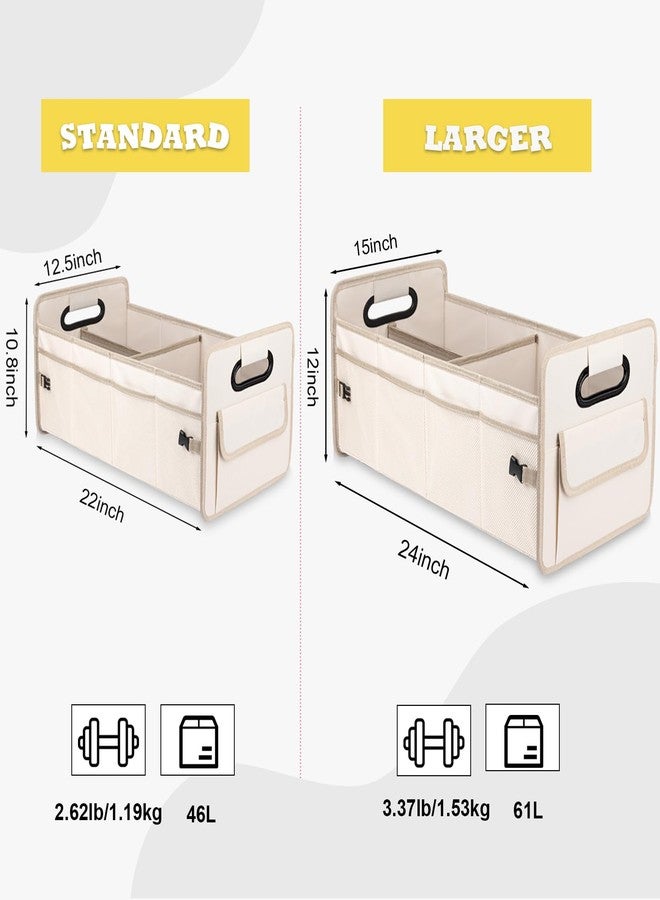 JiatuA Car Trunk Organizer, Car Organizers and Storage Collapsible Multi Compartment Container Box, Adjustable Car Accessories for SUV Sedan Truck, Large Size, Beige - Image 3