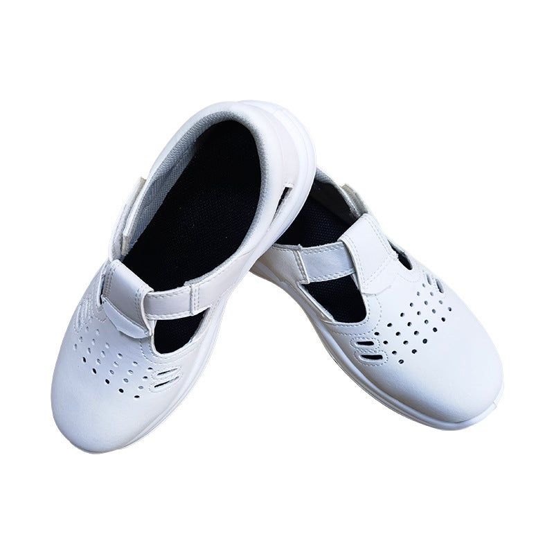 Factory wholesale PU bottom anti-smashing anti-puncture anti-slip labor protection shoes sandals breathable anti-static steel toe safety shoes 37; white - Image 3