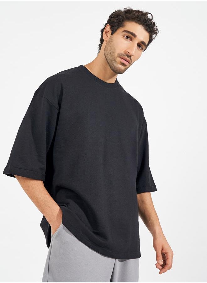 Styli Boxy Fit Terry T-Shirt with Turn-Up Sleeve  - Image 1