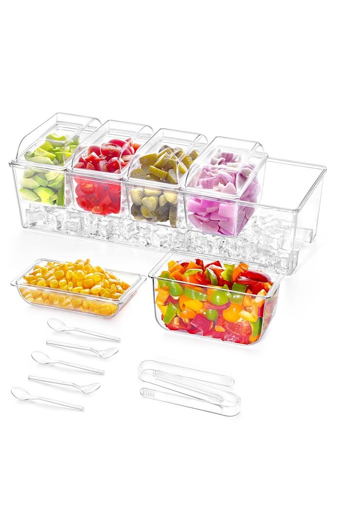 مجموعة تقديم الطعام للحفلة مع 5 حاويات، منظّم علبة كبيرة من المثلجات، طبق صينية تقديم الزينة لإكسسارات بار ميموزا، فاكهة، سلطة، طعام - Image 1