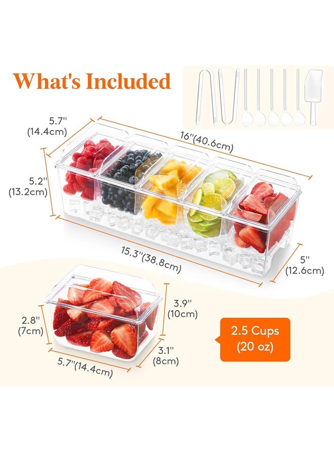 مجموعة تقديم الطعام للحفلة مع 5 حاويات، منظّم علبة كبيرة من المثلجات، طبق صينية تقديم الزينة لإكسسارات بار ميموزا، فاكهة، سلطة، طعام - Image 2