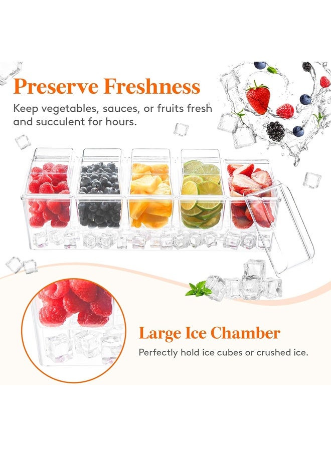 مجموعة تقديم الطعام للحفلة مع 5 حاويات، منظّم علبة كبيرة من المثلجات، طبق صينية تقديم الزينة لإكسسارات بار ميموزا، فاكهة، سلطة، طعام - Image 5