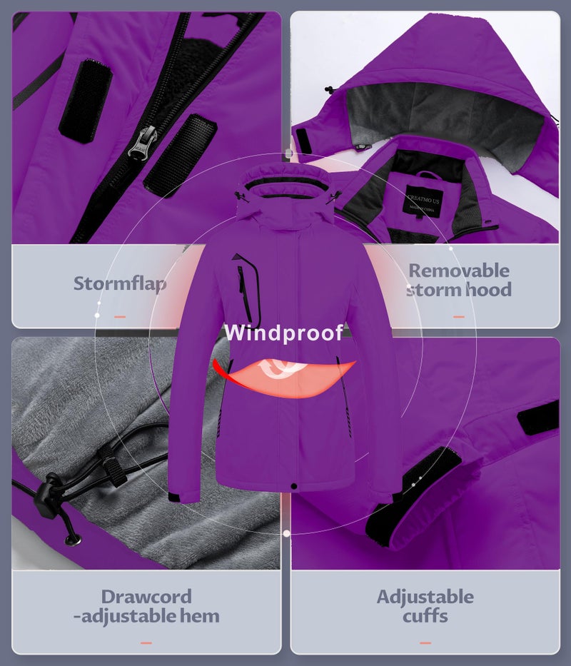 CREATMO US Snowboarding Jacket Womens Ski Wear Women Women's Waterproof Windproof Skiing Hiking Outdoor Sports Dark Purple M - Image 5