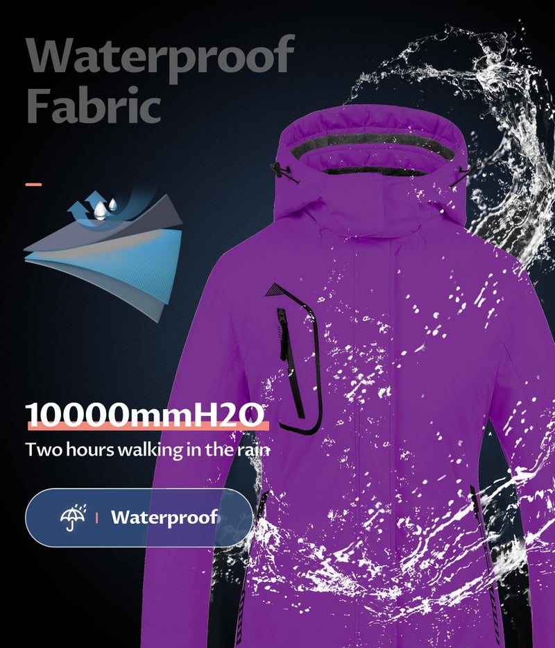 CREATMO US Snowboarding Jacket Womens Ski Wear Women Women's Waterproof Windproof Skiing Hiking Outdoor Sports Dark Purple M - Image 3