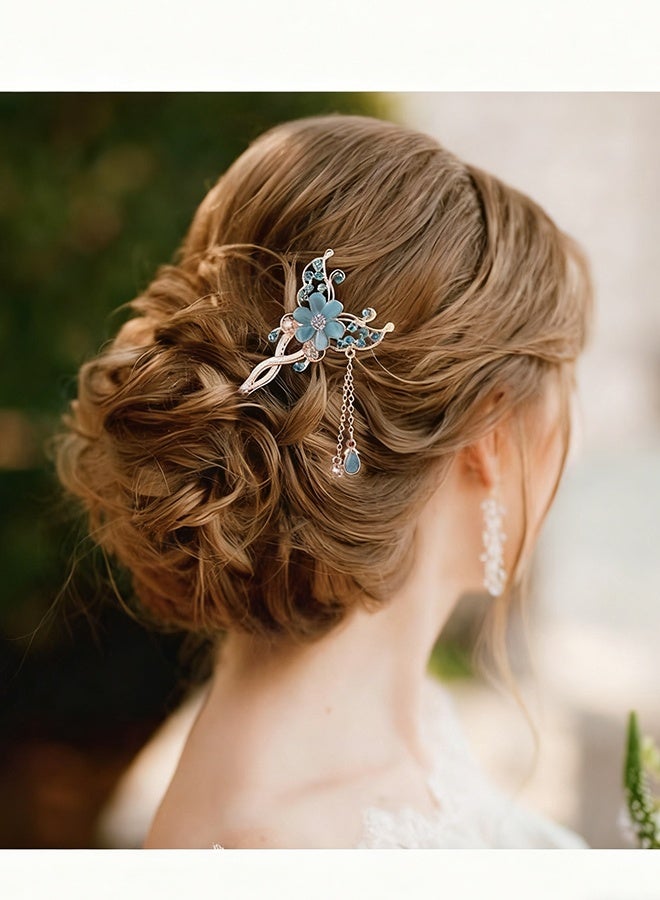Happy D Butterfly Metal Hair StickMetal Hair Stick 3-Piece SetVintage Hair StickRetro Chinese Hair Stick with TasselsHair Stick Embellished with Rhinestone FlowersHair Accessory Hair Stick - Image 3