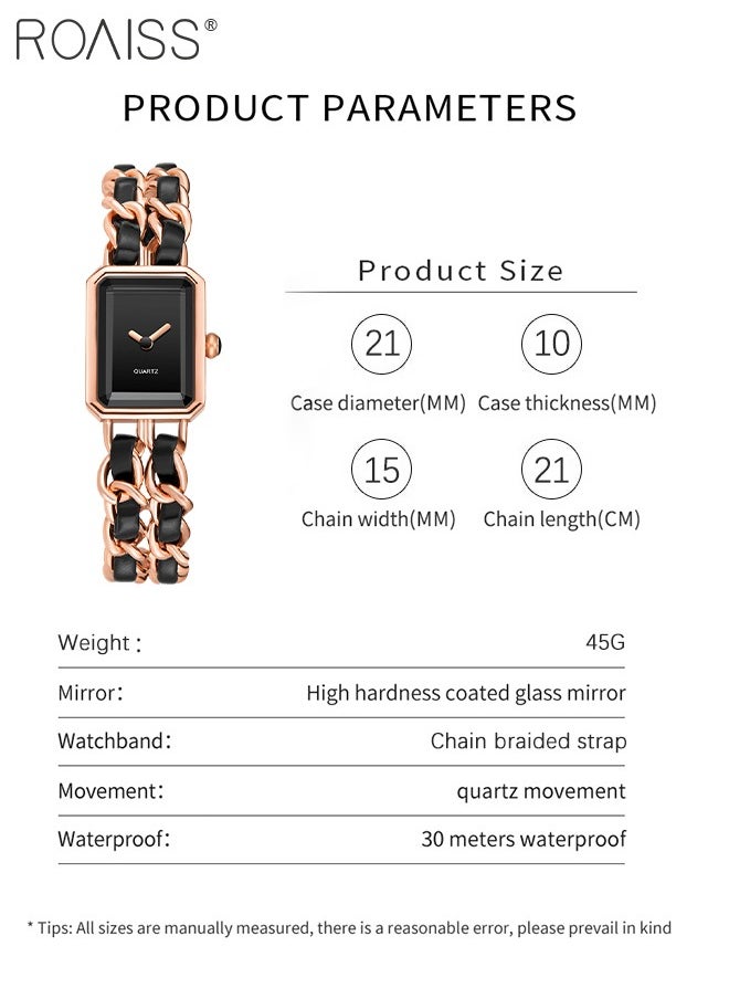 roaiss - Women's Chain Braided Strap Quartz Watch Analog Display Rectangle Dial Waterproof Elegant Wristwatch as Gift for Ladies, Rose Gold Black - Image 1