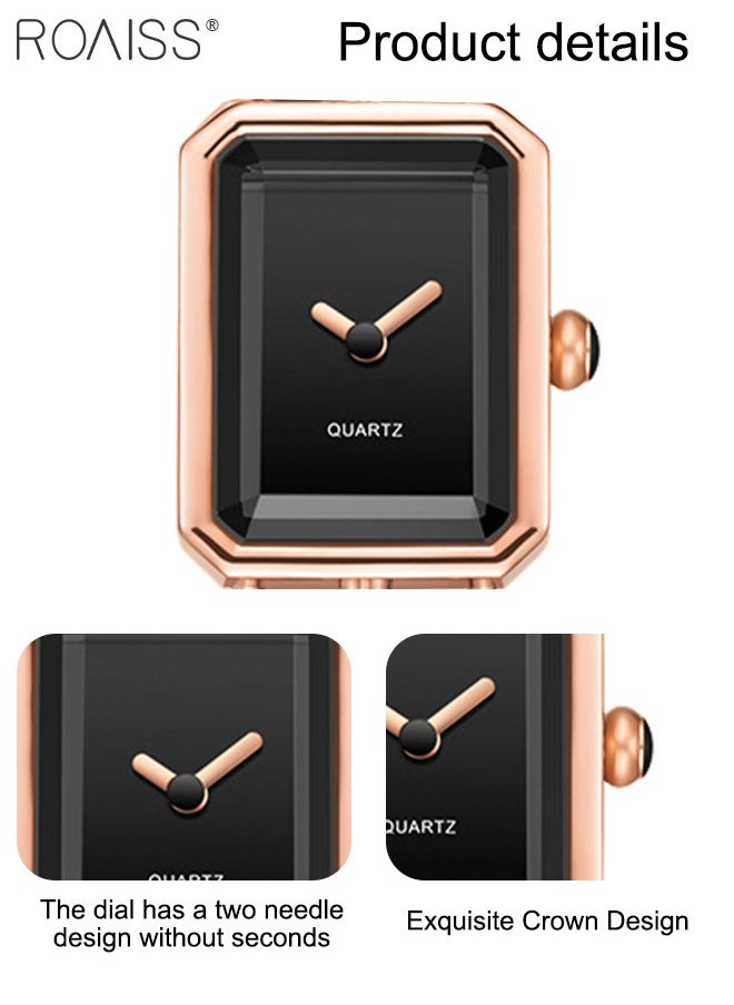 roaiss - Women's Chain Braided Strap Quartz Watch Analog Display Rectangle Dial Waterproof Elegant Wristwatch as Gift for Ladies, Rose Gold Black - Image 1