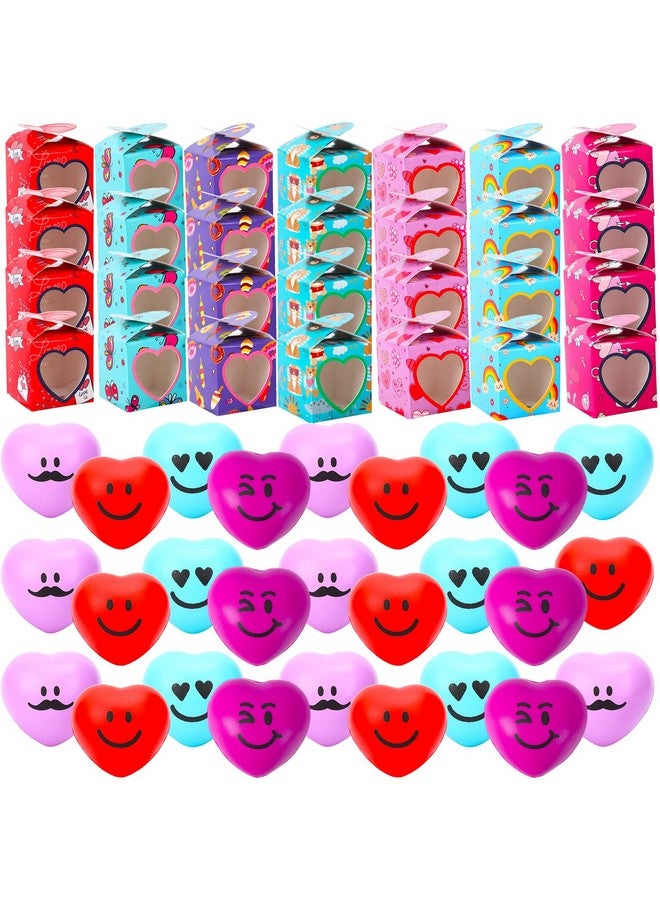 Lumiparty Valentines Day Gifts for Kids - 28 Pack Valentine Heart Shape Stress Balls with Heart Boxes, Stress Relief Smile Face Squeeze Toys for Party Favors - Image 1
