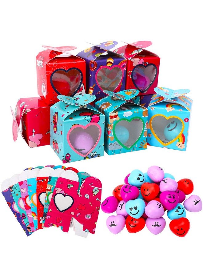 Lumiparty Valentines Day Gifts for Kids - 28 Pack Valentine Heart Shape Stress Balls with Heart Boxes, Stress Relief Smile Face Squeeze Toys for Party Favors - Image 3