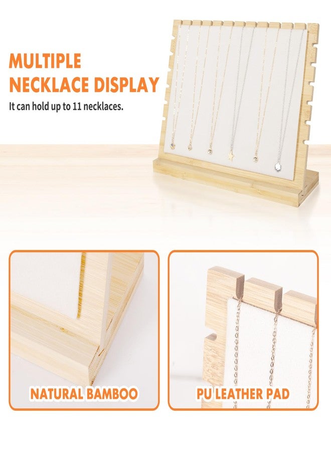 PowerKing Bamboo Necklace Display Stand - Chain Jewelry Rack Organizer, Eco-Friendly Jewelry Holder Tabletop Jewelry Rack Showcases for Home and Shop Use (Beige Velvet) - Image 2