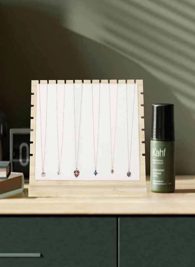 PowerKing Bamboo Necklace Display Stand - Chain Jewelry Rack Organizer, Eco-Friendly Jewelry Holder Tabletop Jewelry Rack Showcases for Home and Shop Use (Beige Velvet) - Image 4