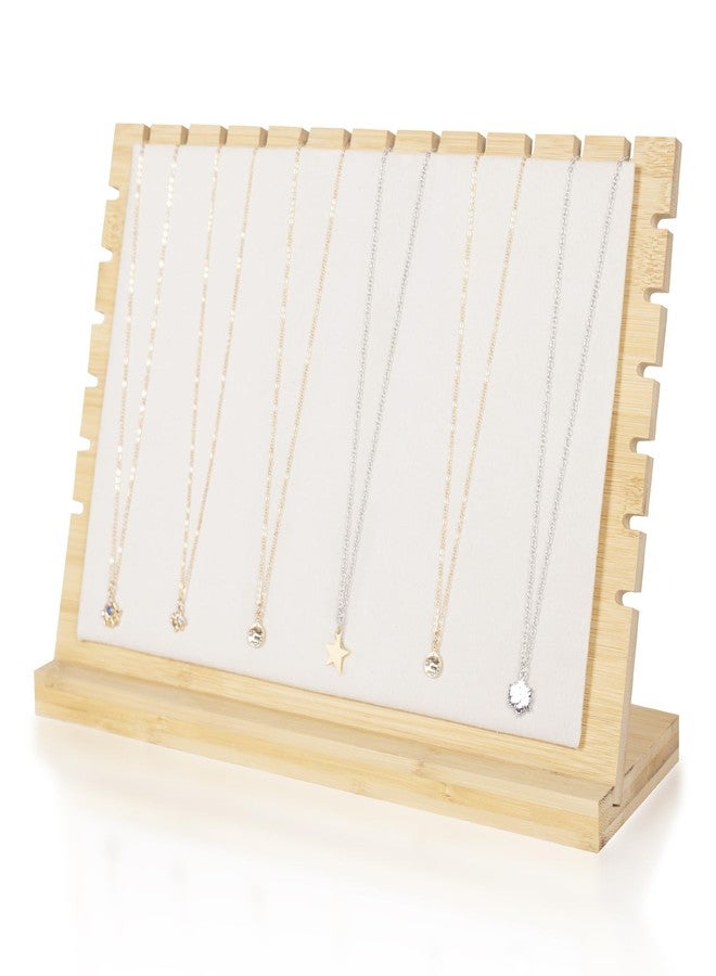 PowerKing Bamboo Necklace Display Stand - Chain Jewelry Rack Organizer, Eco-Friendly Jewelry Holder Tabletop Jewelry Rack Showcases for Home and Shop Use (Beige Velvet) - Image 1