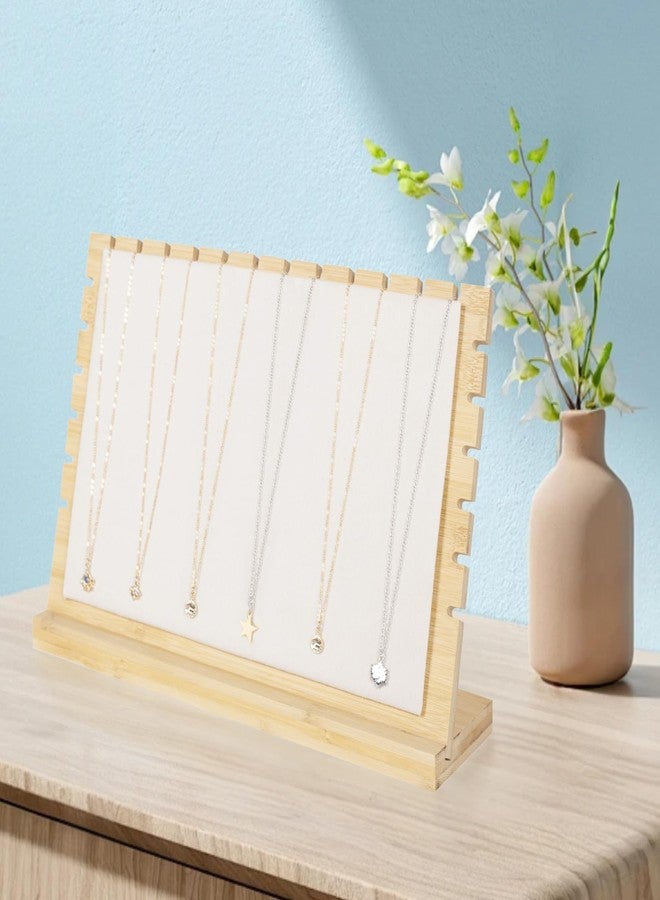 PowerKing Bamboo Necklace Display Stand - Chain Jewelry Rack Organizer, Eco-Friendly Jewelry Holder Tabletop Jewelry Rack Showcases for Home and Shop Use (Beige Velvet) - Image 5