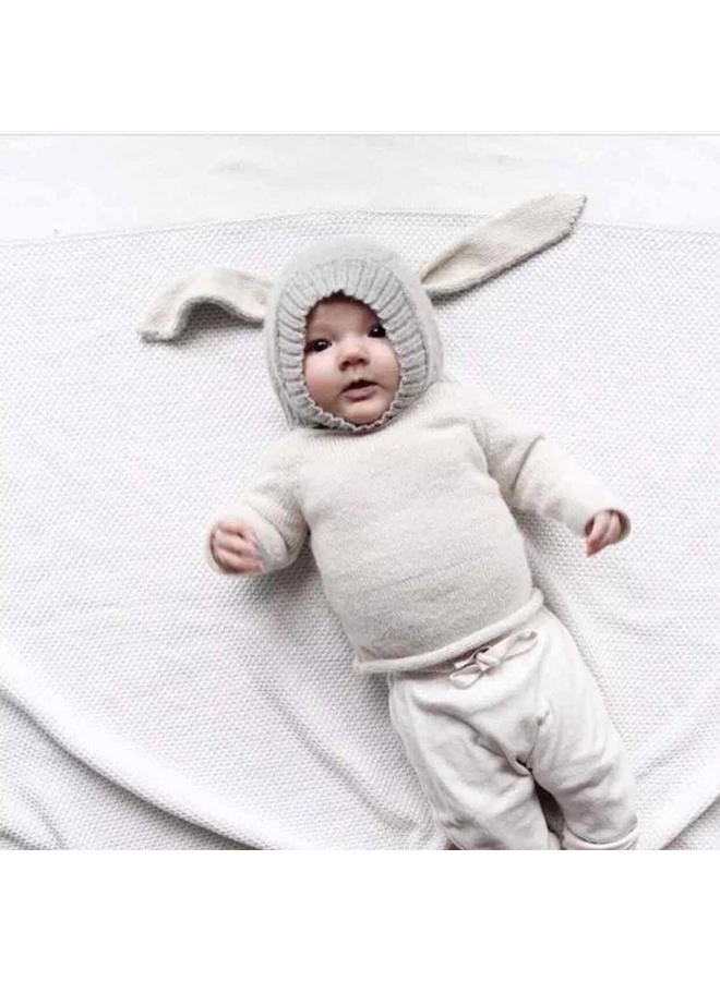XYX Crochet Earflap Pilot Hats Rabbit Ears Beanie Cap Winter Warm Knit Caps for Toddlers Baby Girls and Boys, Gray, Medium - Image 2