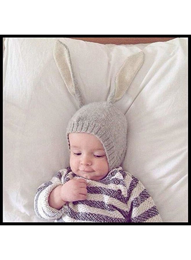 XYX Crochet Earflap Pilot Hats Rabbit Ears Beanie Cap Winter Warm Knit Caps for Toddlers Baby Girls and Boys, Gray, Medium - Image 3