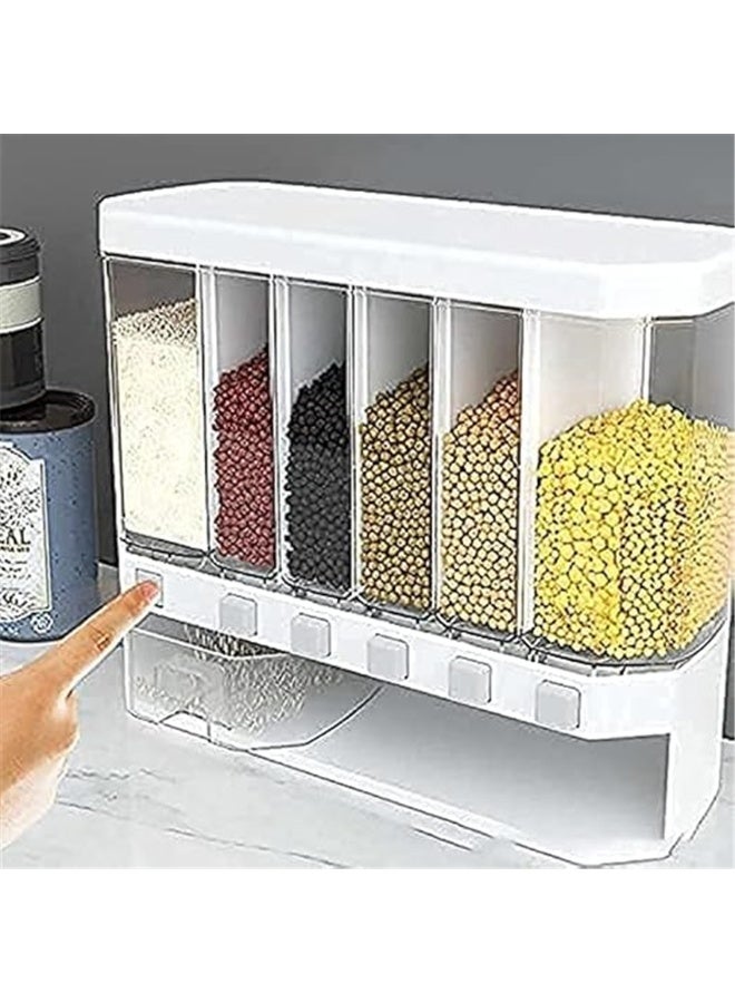 Rice Dispenser, Dry Food Multifunctional Container with 6 Grid, One-Click Output Household Food Storage Container, Kitchen Supplies Grain Storage Organizer (White) - Image 4