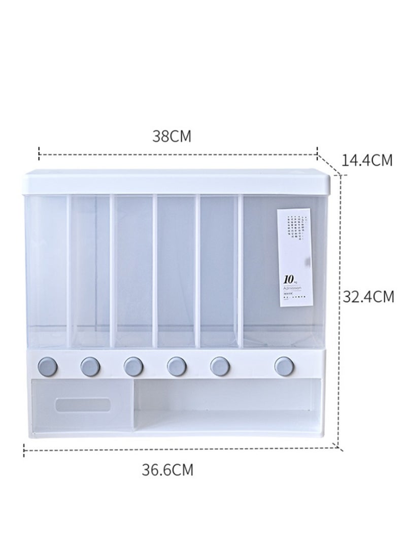 Rice Dispenser, Dry Food Multifunctional Container with 6 Grid, One-Click Output Household Food Storage Container, Kitchen Supplies Grain Storage Organizer (White) - Image 3