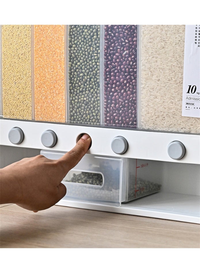 Rice Dispenser, Dry Food Multifunctional Container with 6 Grid, One-Click Output Household Food Storage Container, Kitchen Supplies Grain Storage Organizer (White) - Image 5
