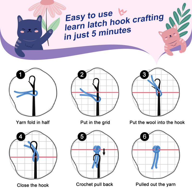Veirousa Tiger Latch Hook Kits For Adults Beginners  Animal Latch Hook Pillow Kit Pre-Printed Latch Hook Rug Kits Craft Cushion Set For Home Sofa Decoration 17X17 In. Handmade Gift - Image 5