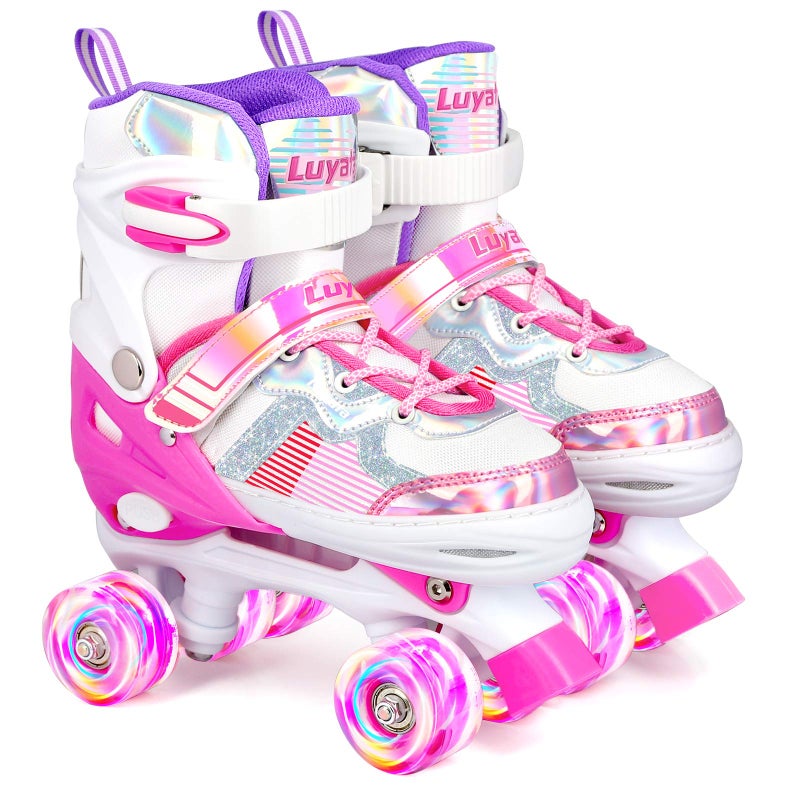 Luyata Roller Skates for Girls Boys Adjustable 4 Size Ages 612 35 Kids Roller Skates with Light Up 8 Shining Wheels 3 Color Shining for Toddlers Boys Girls Beginners