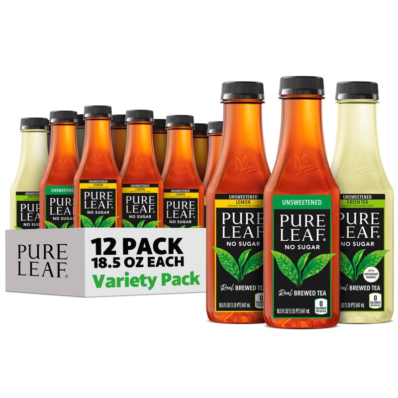 Pure Leaf Iced Tea Unsweetened 3 Flavor Variety Pack Zero Sugar  Zero Calories 185 Fl Oz Bottles Pack of 12 - Image 3