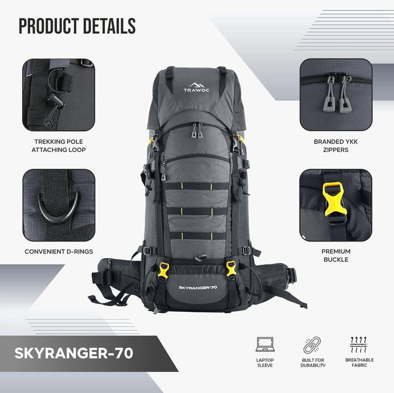 TRAWOC SKYRANGER 70L Internal Frame Backpack - Image 2