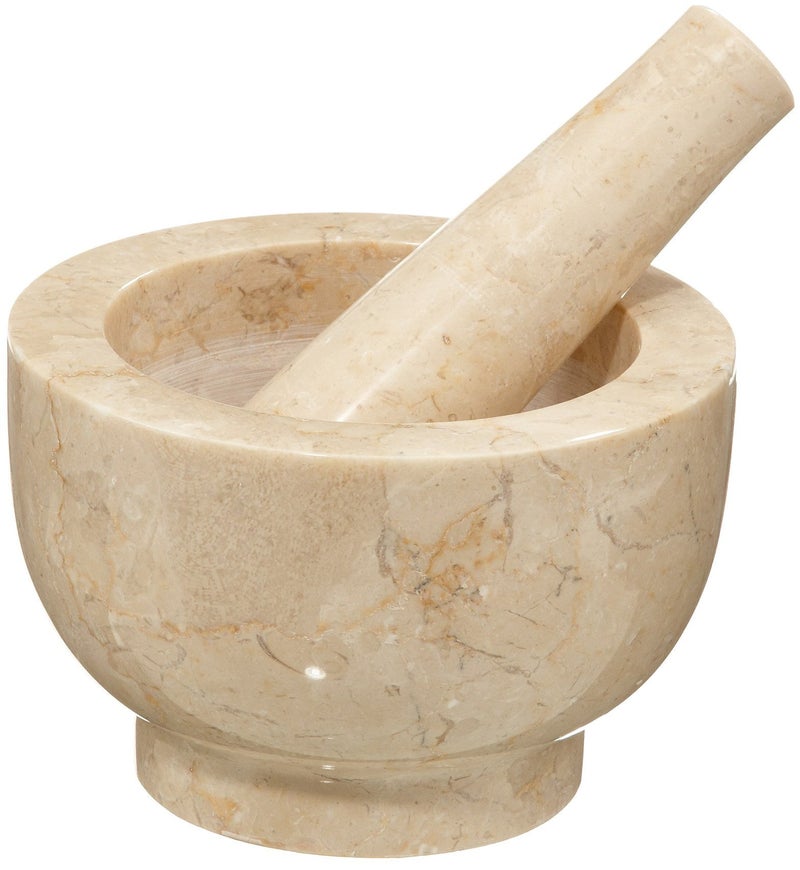 Cilio Champagne Marble Mortar and Pestle, 4-Inch, Cream - Image 1