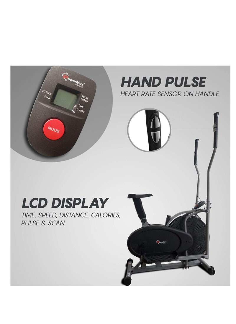 PowerMax Fitness - PowerMax Fitness EH-200 Orbitrek Exercise Cycle and Elliptical Cross Trainer with Hand Pulse, Comfortable Seat and Smart LCD Display (Black) - Image 1