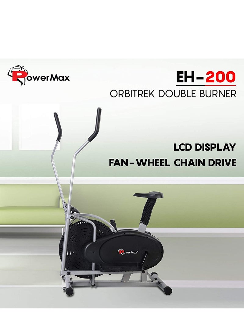 PowerMax Fitness - PowerMax Fitness EH-200 Orbitrek Exercise Cycle and Elliptical Cross Trainer with Hand Pulse, Comfortable Seat and Smart LCD Display (Black) - Image 1