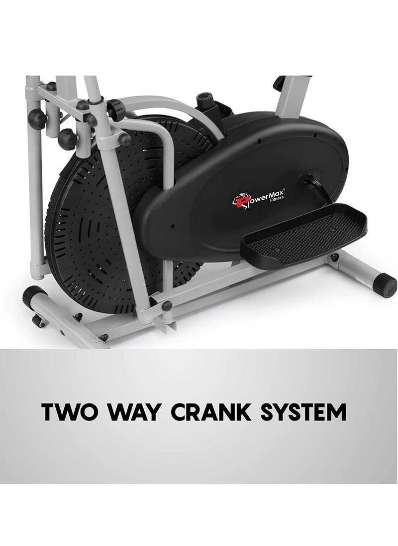 PowerMax Fitness - PowerMax Fitness EH-200 Orbitrek Exercise Cycle and Elliptical Cross Trainer with Hand Pulse, Comfortable Seat and Smart LCD Display (Black) - Image 1