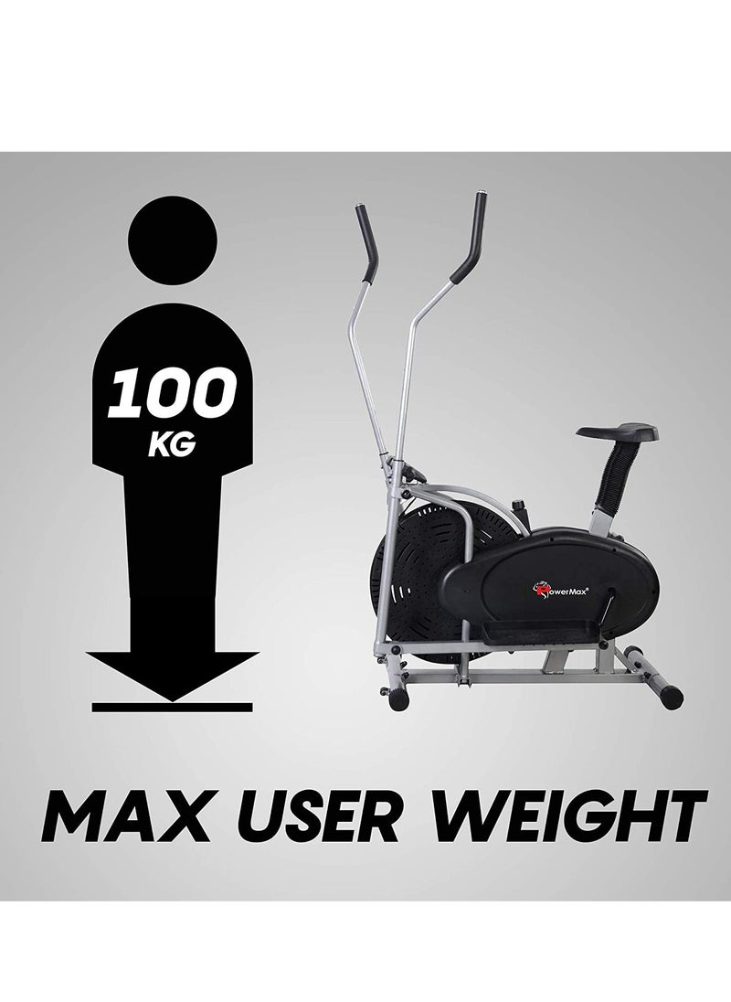 PowerMax Fitness - PowerMax Fitness EH-200 Orbitrek Exercise Cycle and Elliptical Cross Trainer with Hand Pulse, Comfortable Seat and Smart LCD Display (Black) - Image 1