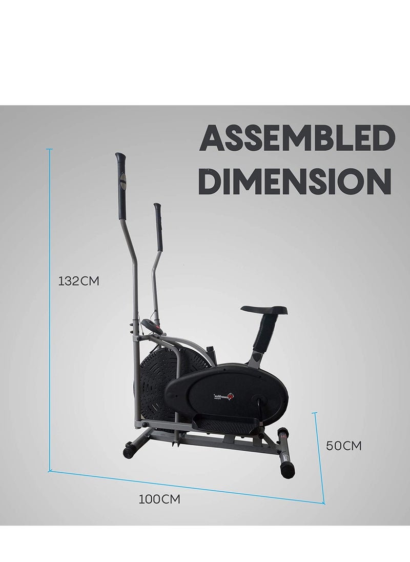 PowerMax Fitness - PowerMax Fitness EH-200 Orbitrek Exercise Cycle and Elliptical Cross Trainer with Hand Pulse, Comfortable Seat and Smart LCD Display (Black) - Image 1