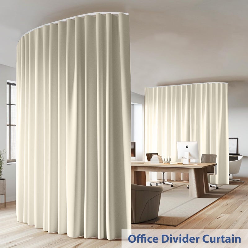 cbsroro Room Divider Ceiling Mounted Curtains Track Sets Extra Wide Blackout Curtain Flexible Tracks for Bedroom Privacy Partition Separator, 1 Panel Beige Drape and White Rail, W8.3 x H7ft - Image 2