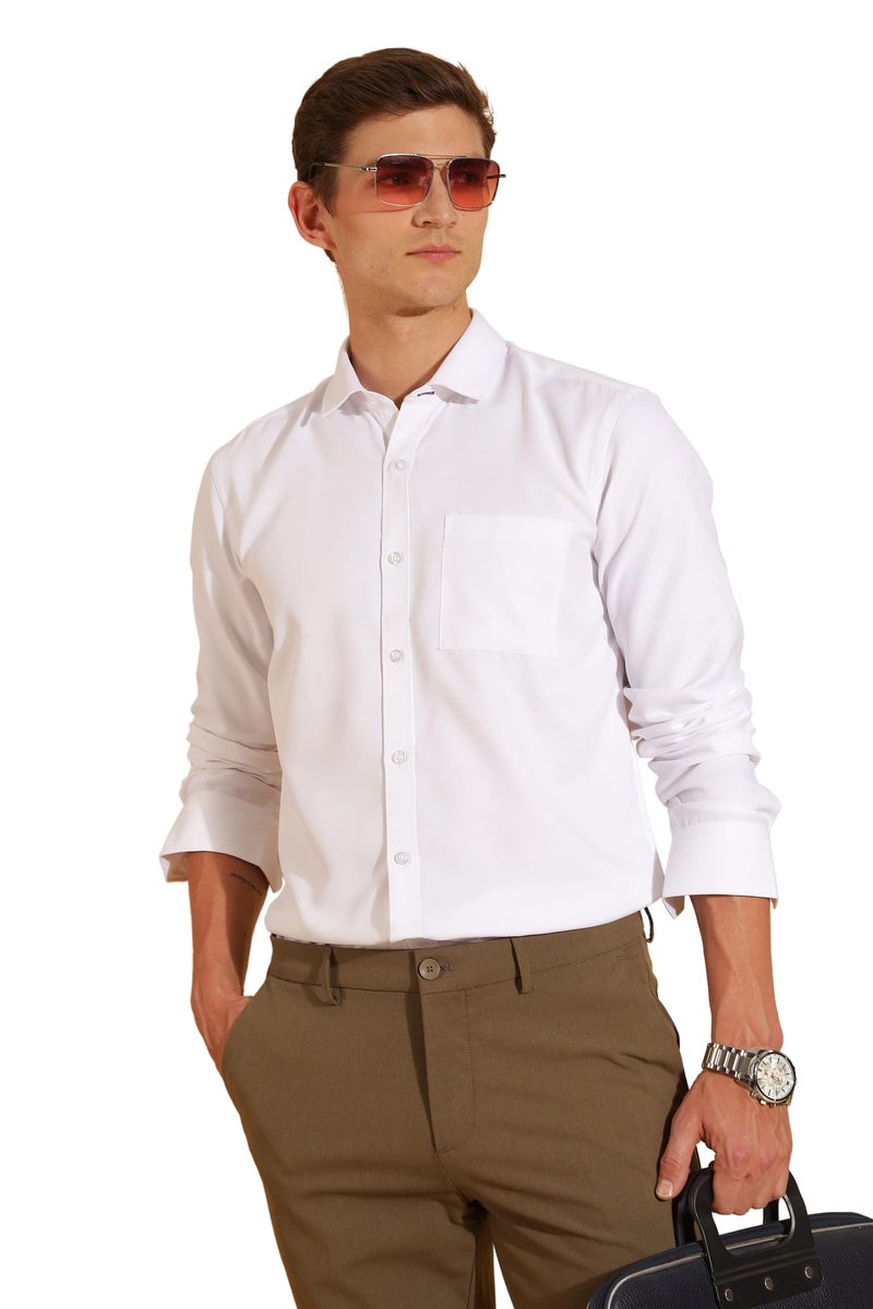 FYLTR Men's Slim Fit Shirt - Dobby Self Design | Full Sleeve | Functional Patch Pocket | White Formal Shirts for Men - Image 1